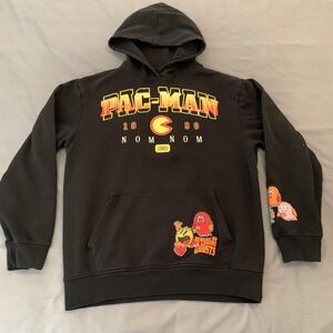 Pac-Man Hoodie Mens Medium Black 1980 Ghosts Graphic Pullover Sweatshirt Retro